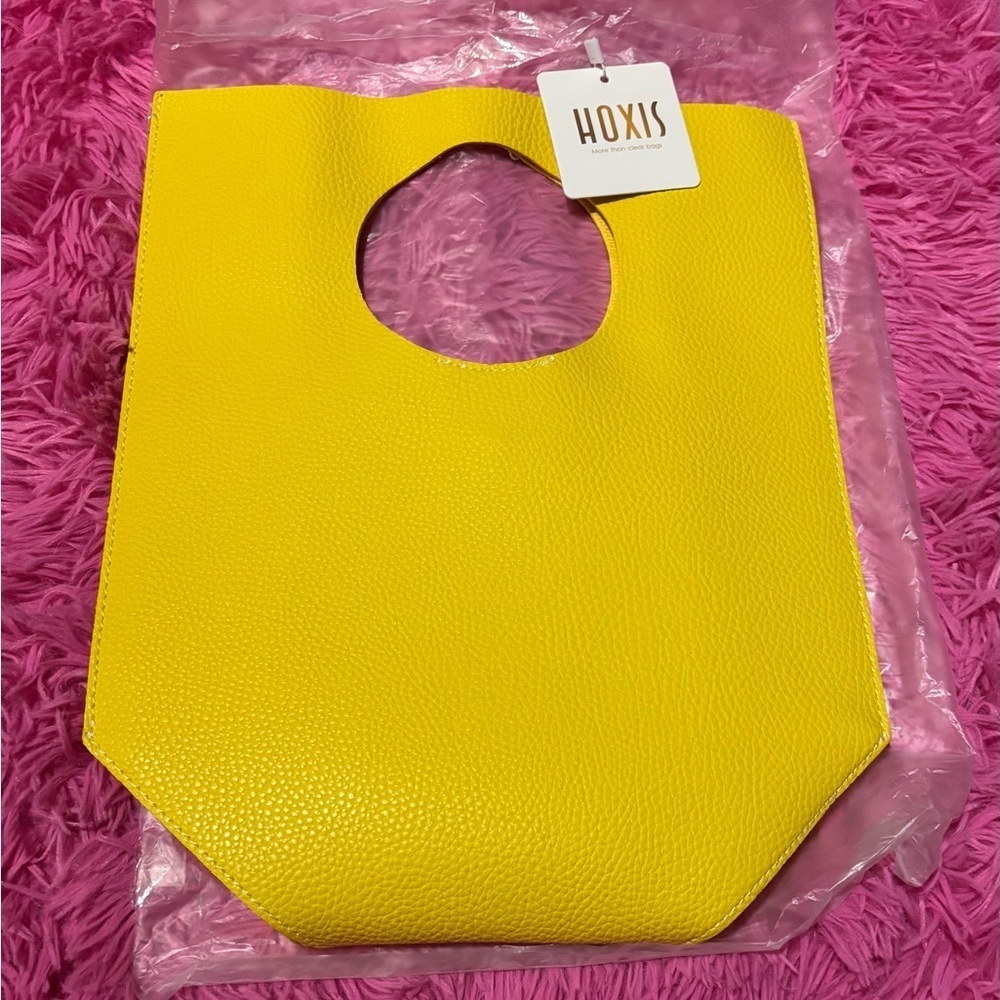 Boho Minimalist Soft Leather Yellow Clutch Tote